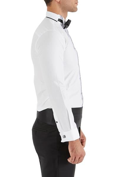 Gk 182 Slim Fit Duble Manşet Biyeli Beyaz Damatlık Smokin Gömlek 