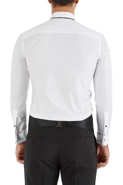 Gk 182 Slim Fit Duble Manşet Biyeli Beyaz Damatlık Smokin Gömlek 
