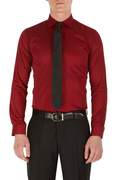 Gk 214 Slim Fit Klasik Yaka Pamuk Saten Uzun Kol Bordo Gömlek 