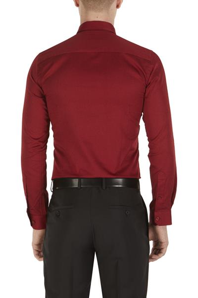Gk 214 Slim Fit Klasik Yaka Pamuk Saten Uzun Kol Bordo Gömlek 