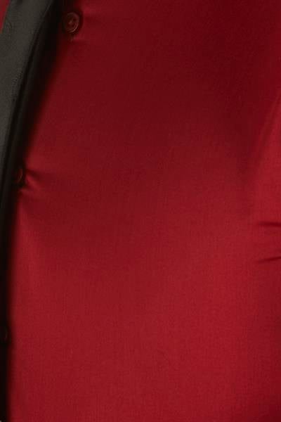Gk 214 Slim Fit Klasik Yaka Pamuk Saten Uzun Kol Bordo Gömlek 
