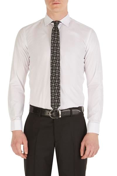 Gk 235 Slim Fit Pamuk Saten Duble Manşetli Klasik Beyaz Gömlek 