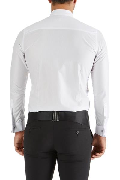 Gk 361 Slim Fit Duble Manşet Önü Piliseli Ata Yaka Beyaz Damatlık Smokin Gömlek 