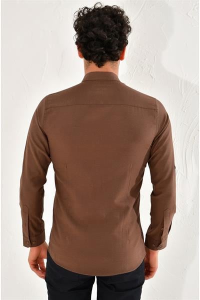 GK 562 Slim Fit Kahve Klasik Gömlek