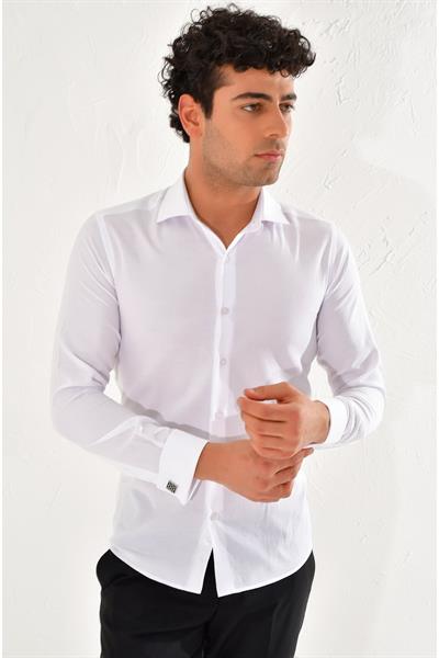 GK 583 Slim Fit Beyaz Klasik Gömlek