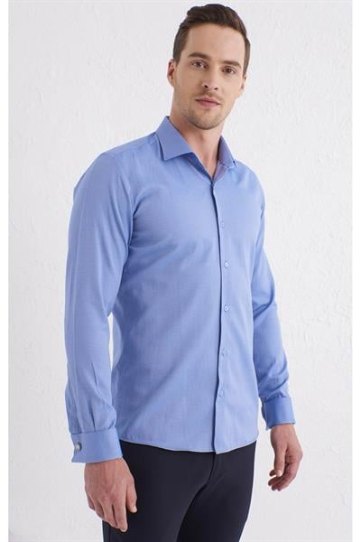 GK 583 Slim Fit Mavi Klasik Gömlek