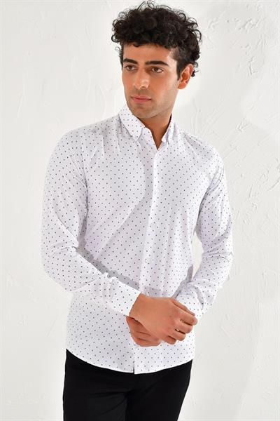 GK 588 Slim Fit Beyaz Klasik Gömlek