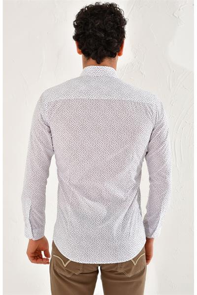 GK 590 Slim Fit Beyaz-Kahve Klasik Gömlek