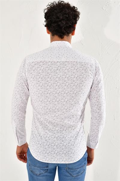 GK 593 Slim Fit Beyaz-Bordo Klasik Gömlek