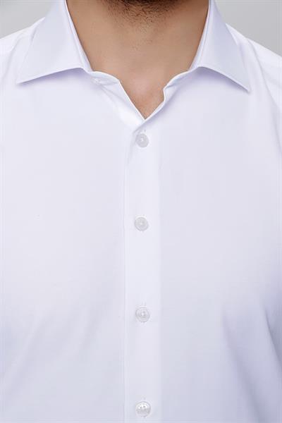 Gk 604 Slim Fit Pamuk Saten Klasik Beyaz Gömlek 