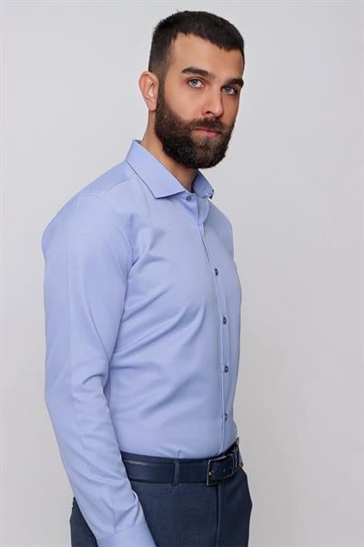 Gk 604 Slim Fit Pamuk Saten Klasik Mavi Gömlek 