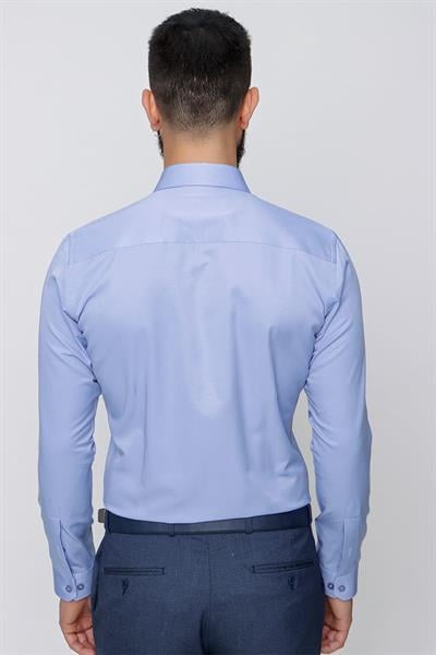 Gk 604 Slim Fit Pamuk Saten Klasik Mavi Gömlek 