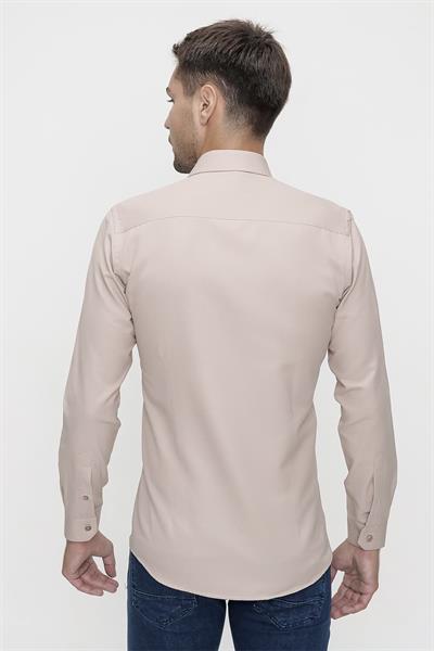 Gk 624 Slim Fit Pamuk Saten Klasik Bej Gömlek 