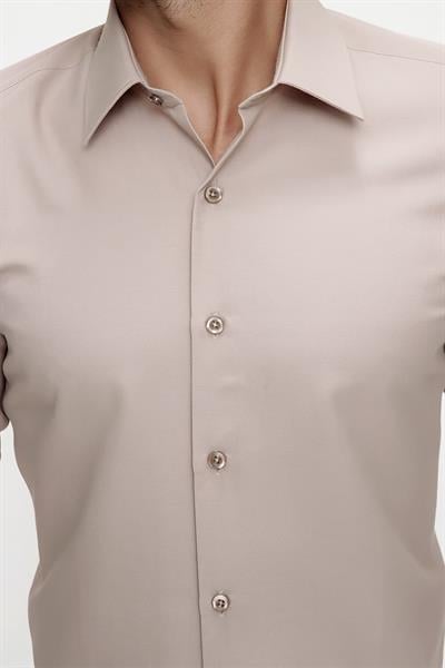 Gk 624 Slim Fit Pamuk Saten Klasik Bej Gömlek 
