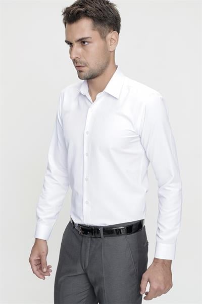 Gk 624 Slim Fit Pamuk Saten Klasik Beyaz Gömlek 