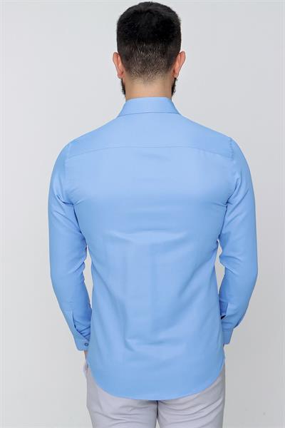 Gk 624 Slim Fit Pamuk Saten Klasik Koyu Mavi Gömlek 