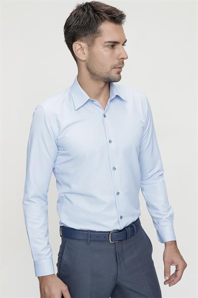 Gk 624 Slim Fit Pamuk Saten Klasik Mavi Gömlek 