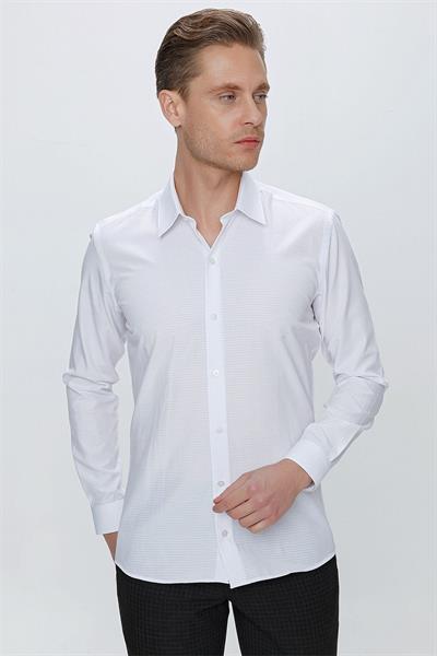 GK 663 Slim Fit Beyaz Klasik Gömlek