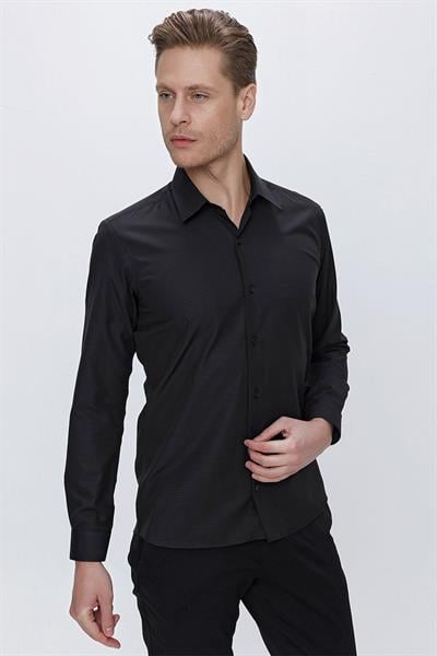 GK 663 Slim Fit Siyah Klasik Gömlek