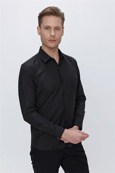 GK 663 Slim Fit Siyah Klasik Gömlek