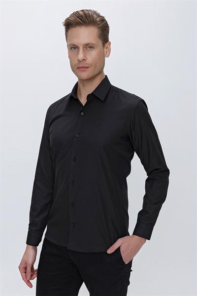 GK 663 Slim Fit Siyah Klasik Gömlek