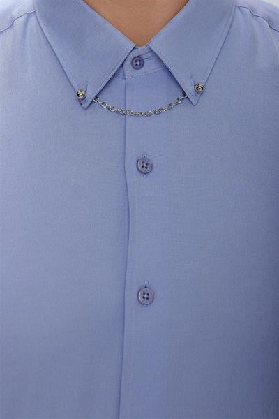 GK 664 Slim Fit Mavi Klasik Gömlek