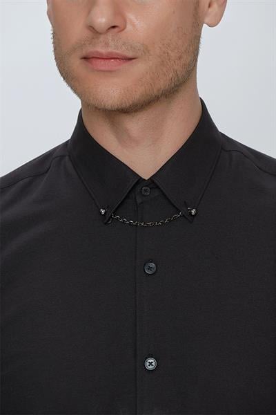 GK 664 Slim Fit Siyah Klasik Gömlek