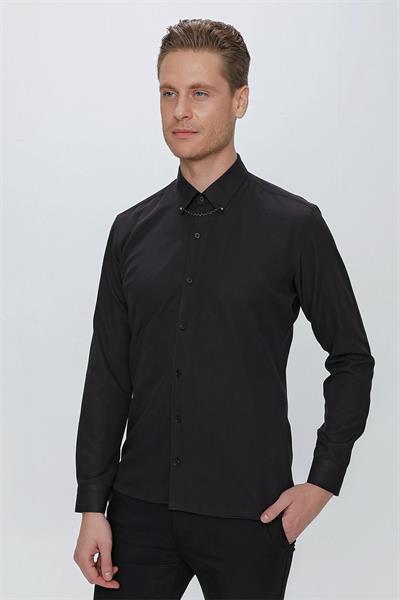 GK 664 Slim Fit Siyah Klasik Gömlek
