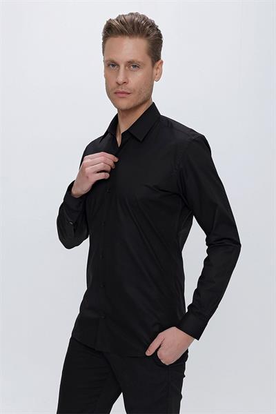 GK 665 Slim Fit Siyah Klasik Gömlek
