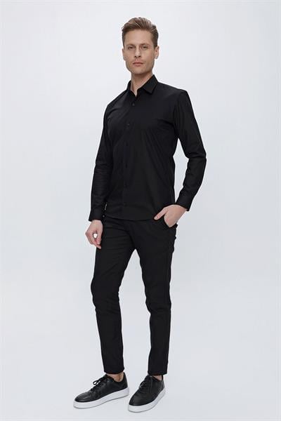 GK 665 Slim Fit Siyah Klasik Gömlek