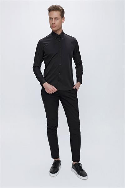 GK 666 Slim Fit Siyah Klasik Gömlek