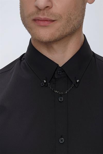 GK 666 Slim Fit Siyah Klasik Gömlek