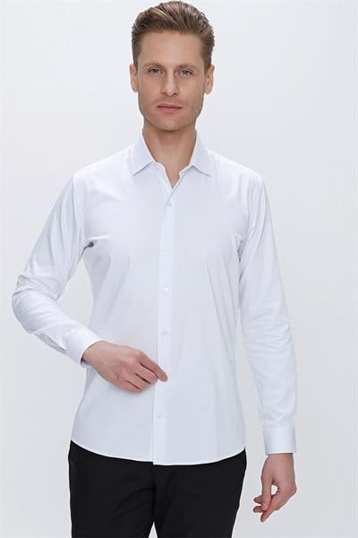 GK 669 Slim Fit Beyaz Klasik Gömlek