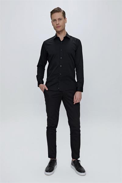 GK 669 Slim Fit Siyah Klasik Gömlek