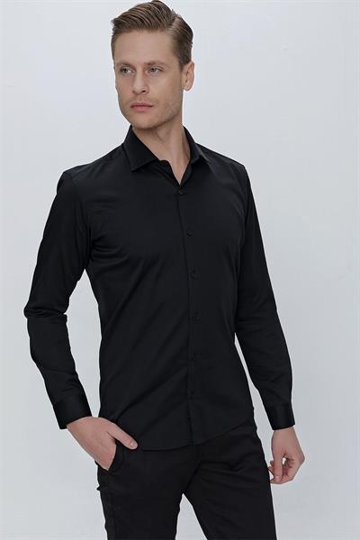 GK 669 Slim Fit Siyah Klasik Gömlek