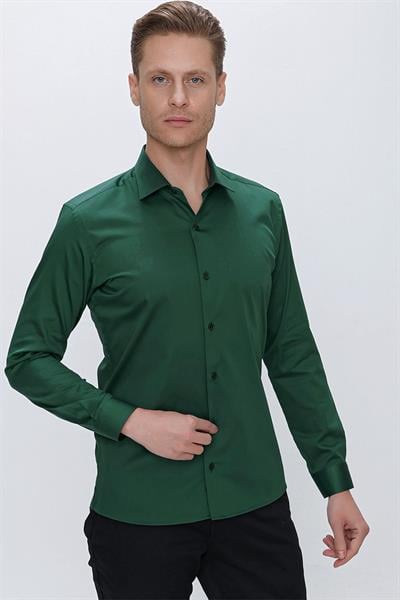 GK 669 Slim Fit Yeşil Klasik Gömlek