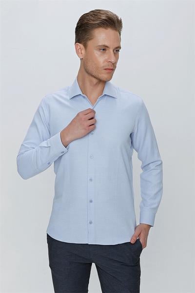 GK 672 Slim Fit Mavi Klasik Gömlek