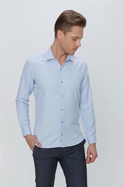 GK 672 Slim Fit Mavi Klasik Gömlek