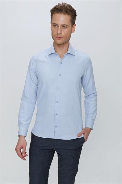 GK 672 Slim Fit Mavi Klasik Gömlek