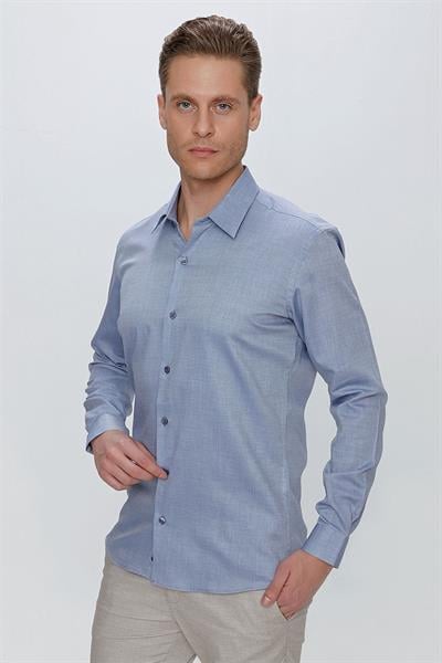 GK 674 Slim Fit Koyu Mavi Klasik Gömlek