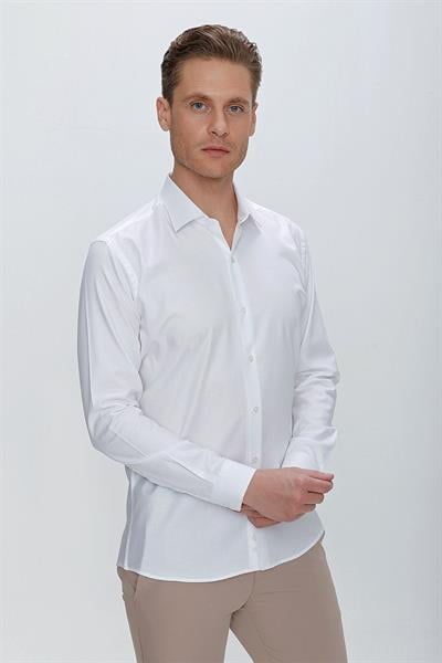 GK 675 Slim Fit Beyaz Klasik Gömlek
