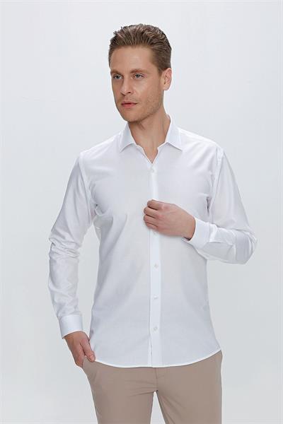 GK 675 Slim Fit Beyaz Klasik Gömlek