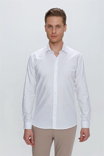 GK 675 Slim Fit Beyaz Klasik Gömlek