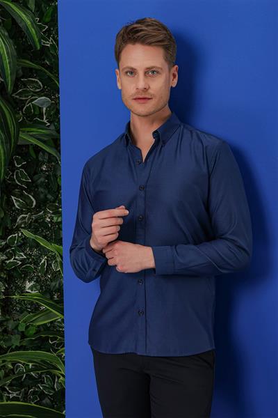 GK 681 Slim Fit Lacivert Klasik Gömlek