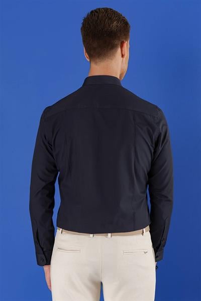 GK 691 Slim Fit Lacivert Klasik Gömlek
