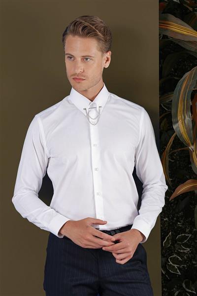 GK 702 Slim Fit Beyaz Klasik Gömlek