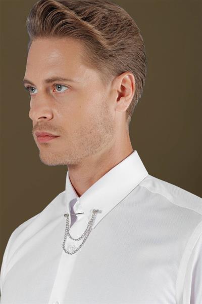 GK 702 Slim Fit Beyaz Klasik Gömlek