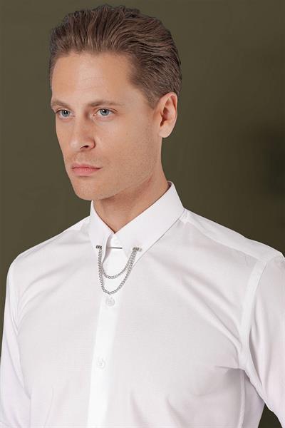 GK 707 Slim Fit Beyaz Klasik Gömlek