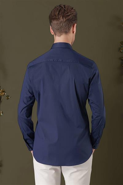 GK 709 Slim Fit Lacivert Klasik Gömlek