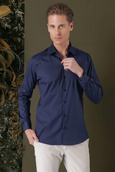 GK 709 Slim Fit Lacivert Klasik Gömlek